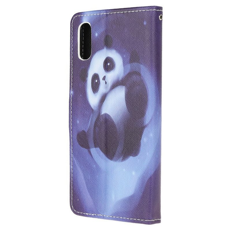 Flip Case Für Xiaomi Redmi 9A Mit Kordel Panda Space Mit Schlüsselband