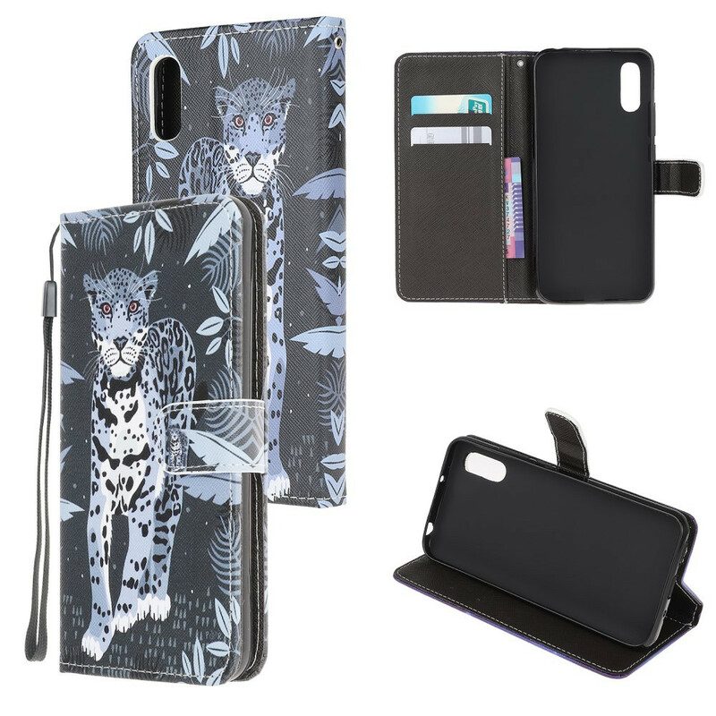 Flip Case Für Xiaomi Redmi 9A Mit Kordel Riemchen-leopard