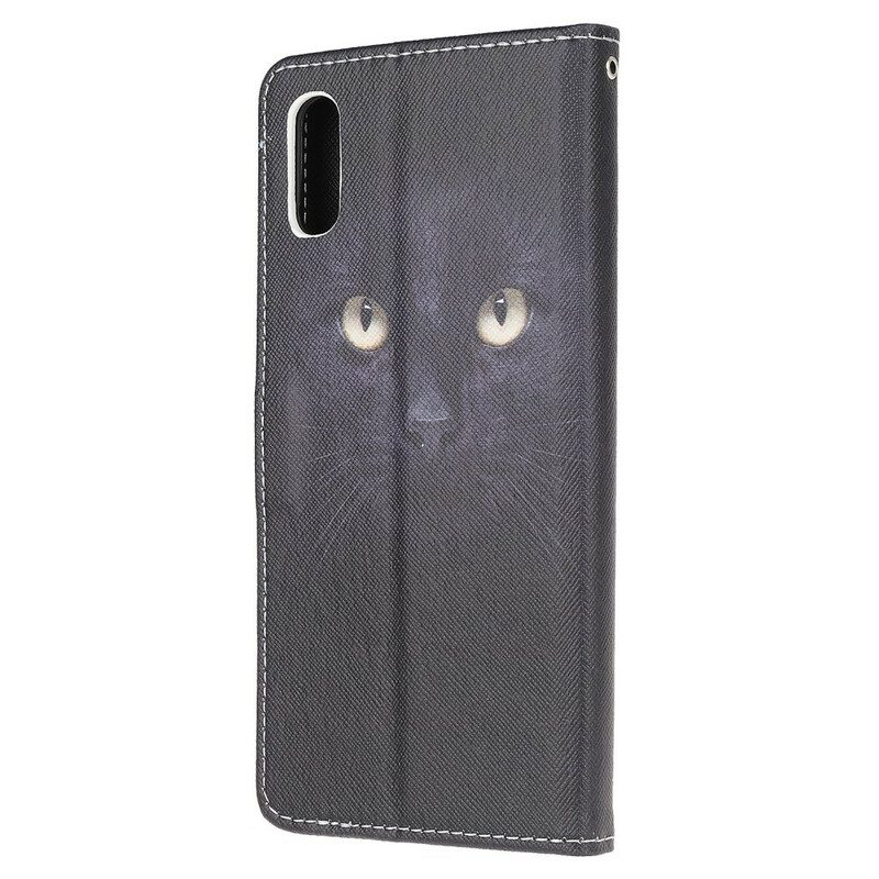 Flip Case Für Xiaomi Redmi 9A Mit Kordel Riemchenförmige Schwarze Katzenaugen