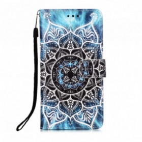 Flip Case Für Xiaomi Redmi 9A Mit Kordel Schwarzes Riemchen-mandala