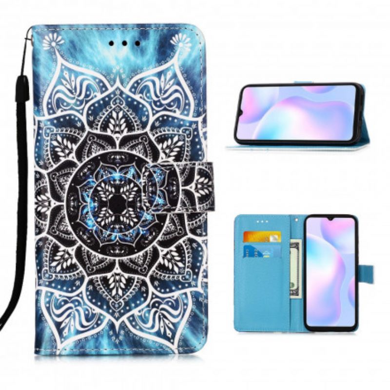 Flip Case Für Xiaomi Redmi 9A Mit Kordel Schwarzes Riemchen-mandala