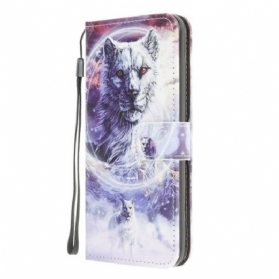 Flip Case Für Xiaomi Redmi 9A Wolf Im Winter Mit Schlüsselband