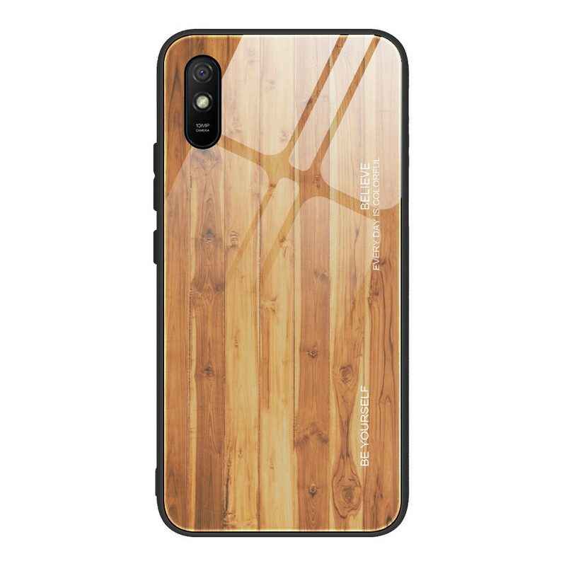 Handyhülle Für Xiaomi Redmi 9A Holzdesign Aus Gehärtetem Glas