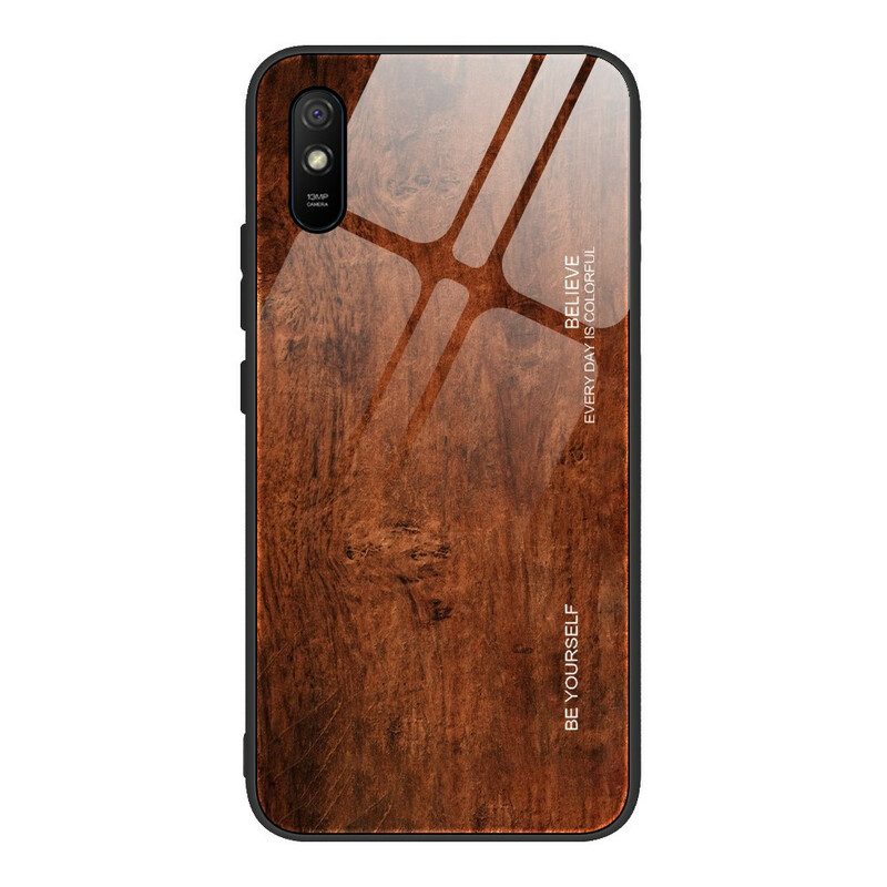 Handyhülle Für Xiaomi Redmi 9A Holzdesign Aus Gehärtetem Glas