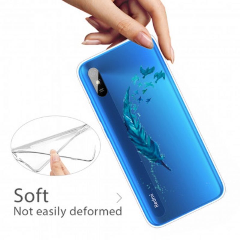 Handyhülle Für Xiaomi Redmi 9A Wunderschöne Blaue Feder