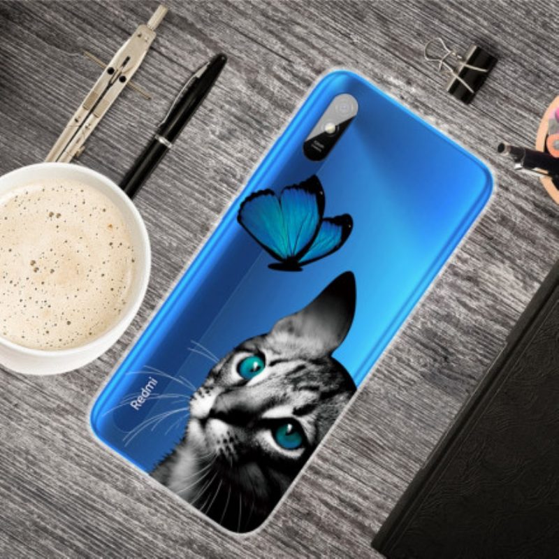 Hülle Für Xiaomi Redmi 9A Katze Und Schmetterling