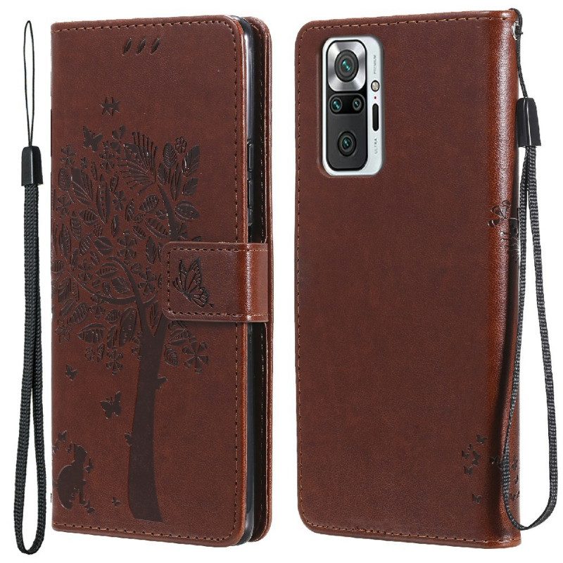 Flip Case Für Xiaomi Redmi Note 10 Pro Mit Kordel Baum Und Riemchenkatze