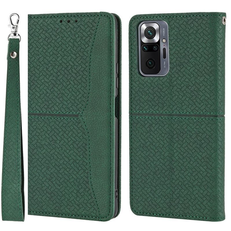 Flip Case Für Xiaomi Redmi Note 10 Pro Mit Kordel Riemchen-stil Aus Gewebtem Leder