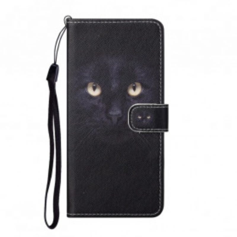 Flip Case Für Xiaomi Redmi Note 10 Pro Mit Kordel Riemchenförmige Schwarze Katzenaugen