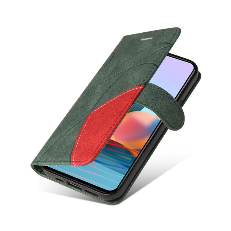 Flip Case Für Xiaomi Redmi Note 10 Pro Zweifarbiges. Charakteristisches Kunstleder