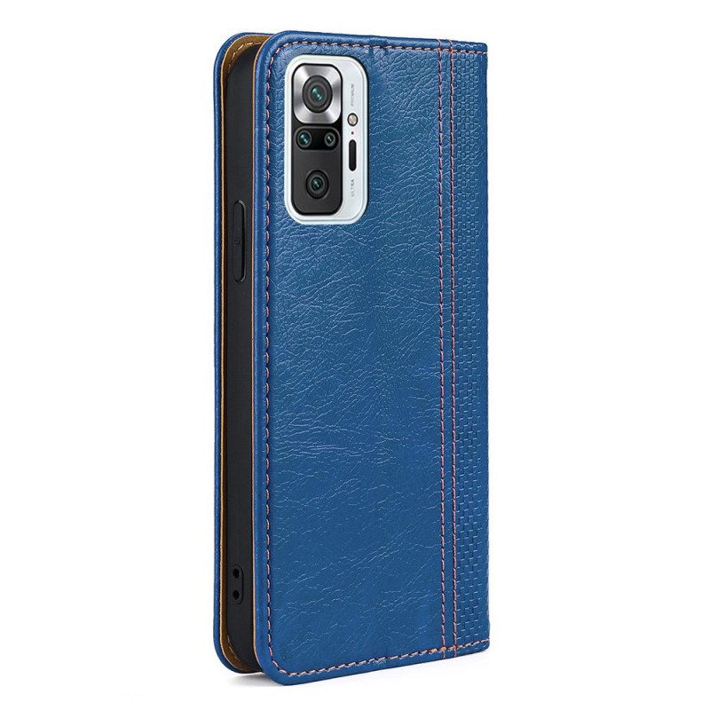 Schutzhülle Für Xiaomi Redmi Note 10 Pro Flip Case Nähte Aus Litschi-spaltleder