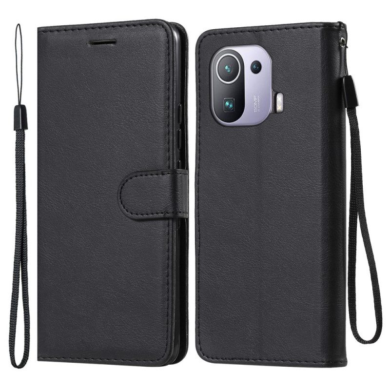 Flip Case Für Xiaomi Mi 11 Pro Mit Kordel Einfarbige Riemchenserie