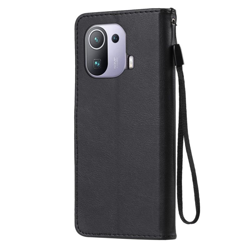 Flip Case Für Xiaomi Mi 11 Pro Mit Kordel Einfarbige Riemchenserie