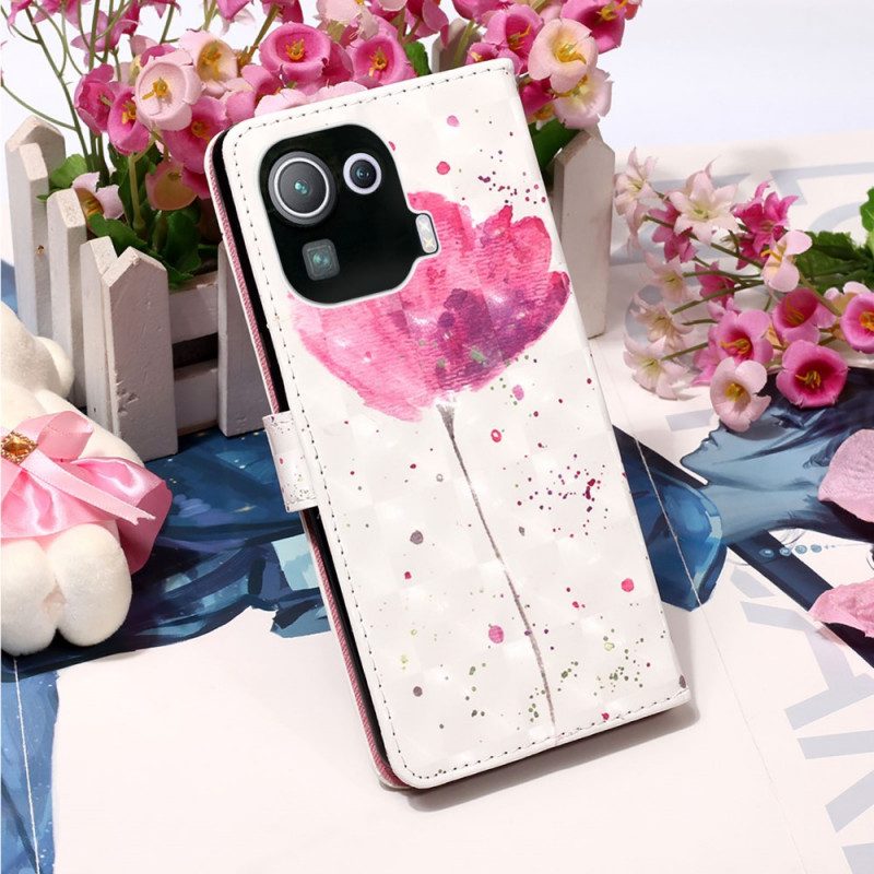 Hülle Lederhüllen Für Xiaomi Mi 11 Pro Aquarellmohn