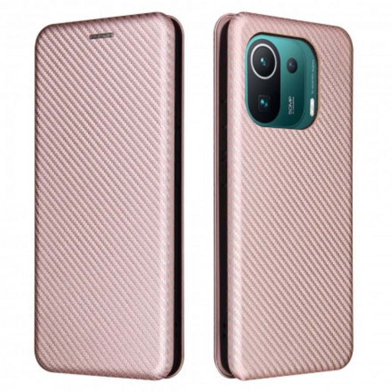 Schutzhülle Für Xiaomi Mi 11 Pro Flip Case Kohlefaser Mit Stützring