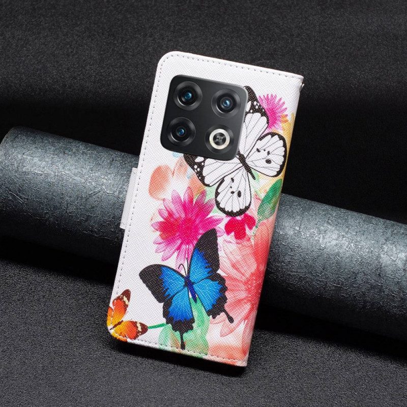 Flip Case Für OnePlus 10 Pro 5G Aquarell-schmetterlinge