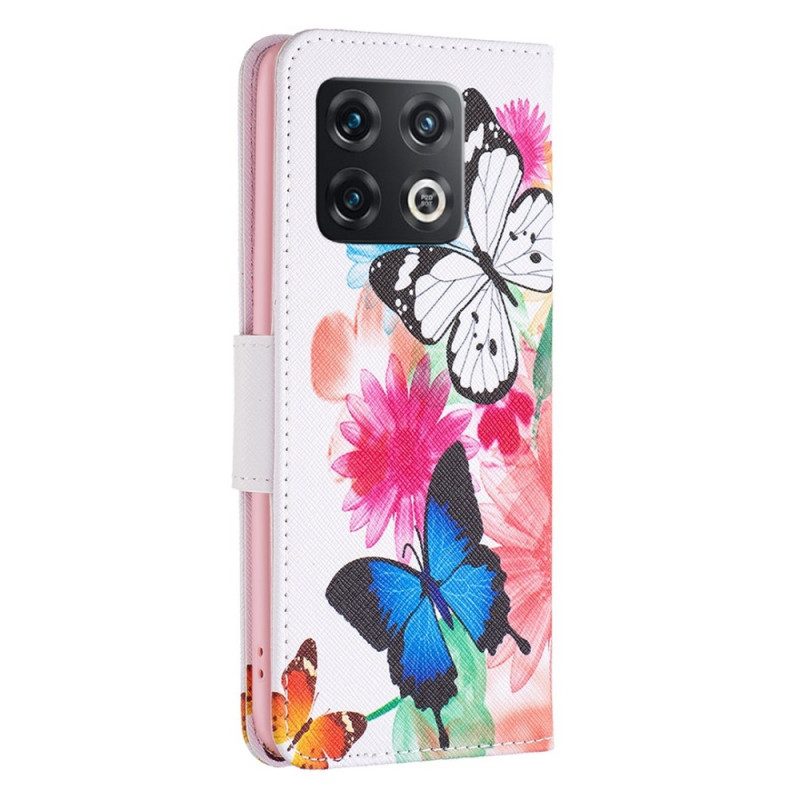 Flip Case Für OnePlus 10 Pro 5G Aquarell-schmetterlinge