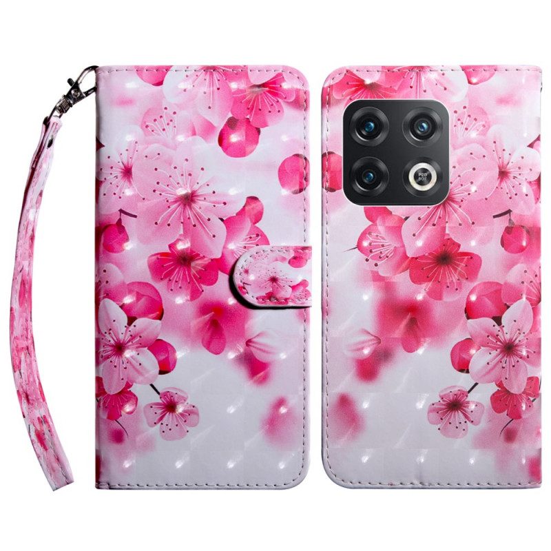 Flip Case Für OnePlus 10 Pro 5G Blumenmuster Mit Riemen