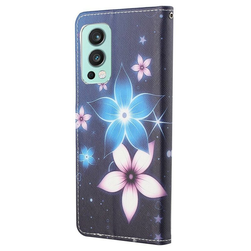 Flip Case Für OnePlus Nord 2 5G Mit Kordel Mondriemenblumen