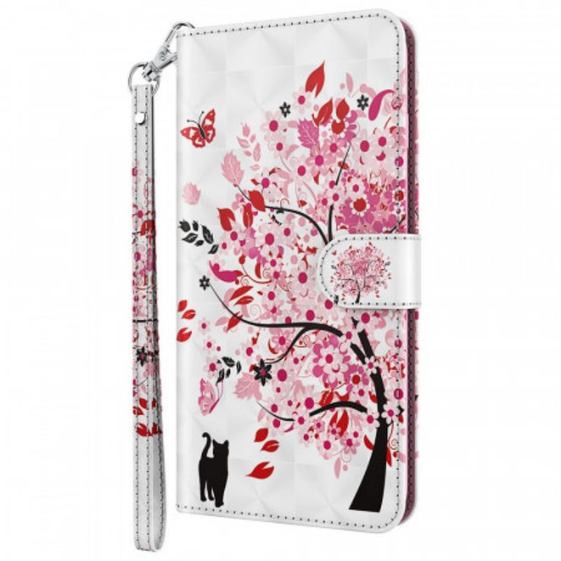 Flip Case Für OnePlus Nord 2 5G Rosa Baum Und Schwarze Katze