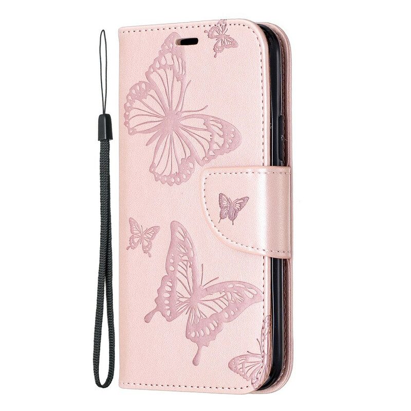 Flip Case Für iPhone 11 Pro Mit Kordel Riemchen Mit Schmetterlingen-print