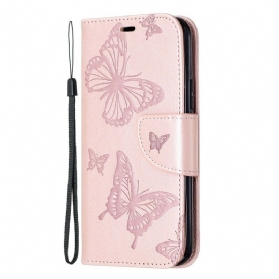 Flip Case Für iPhone 11 Pro Mit Kordel Riemchen Mit Schmetterlingen-print