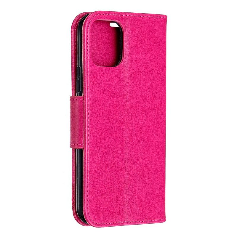 Flip Case Für iPhone 11 Pro Mit Kordel Riemchen Mit Schmetterlingen-print