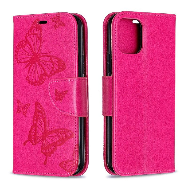 Flip Case Für iPhone 11 Pro Mit Kordel Riemchen Mit Schmetterlingen-print