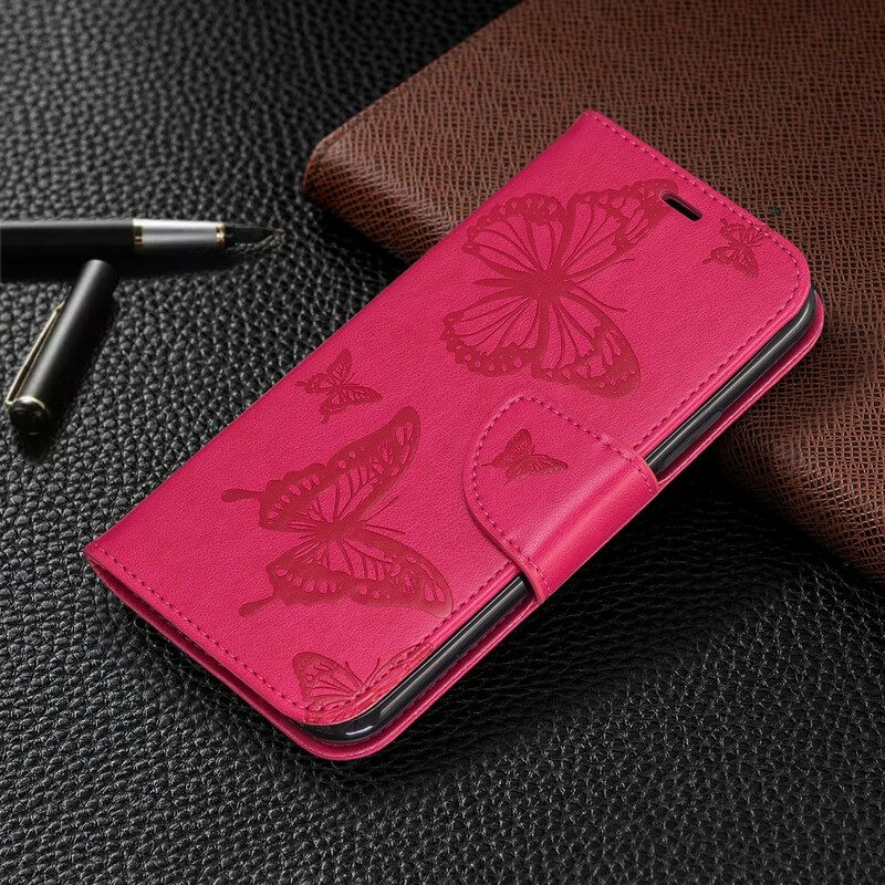 Flip Case Für iPhone 11 Pro Mit Kordel Riemchen Mit Schmetterlingen-print