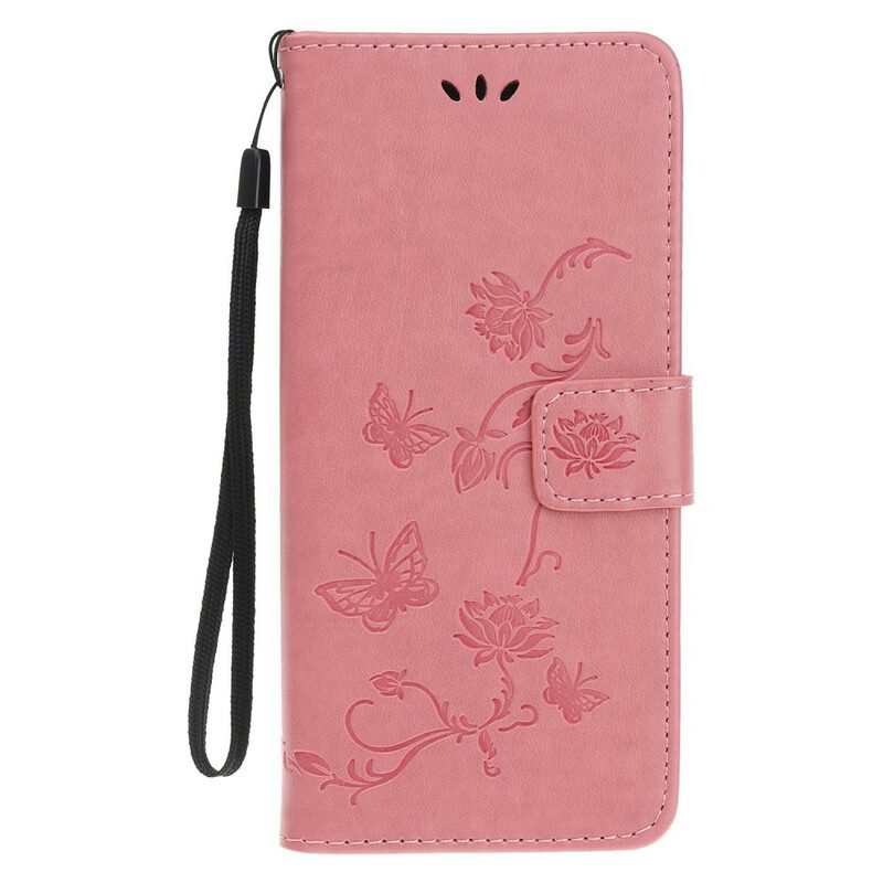 Flip Case Für iPhone 11 Pro Mit Kordel Riemchenblumenmuster