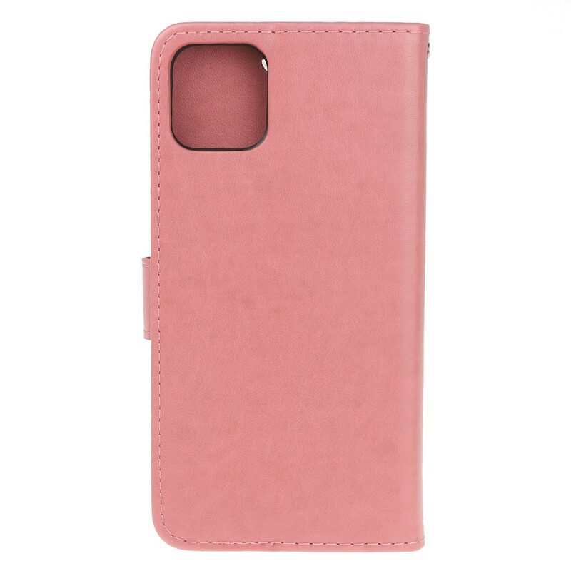 Flip Case Für iPhone 11 Pro Mit Kordel Riemchenblumenmuster