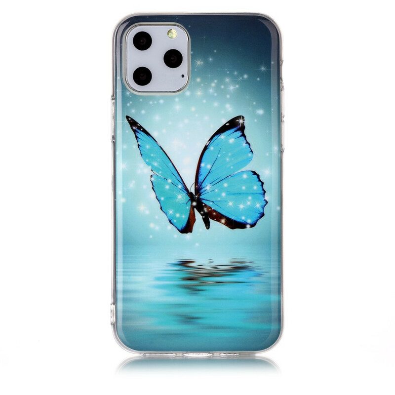 Handyhülle Für iPhone 11 Pro Fluoreszierender Blauer Schmetterling