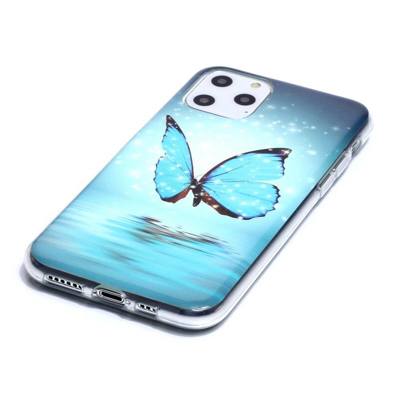 Handyhülle Für iPhone 11 Pro Fluoreszierender Blauer Schmetterling