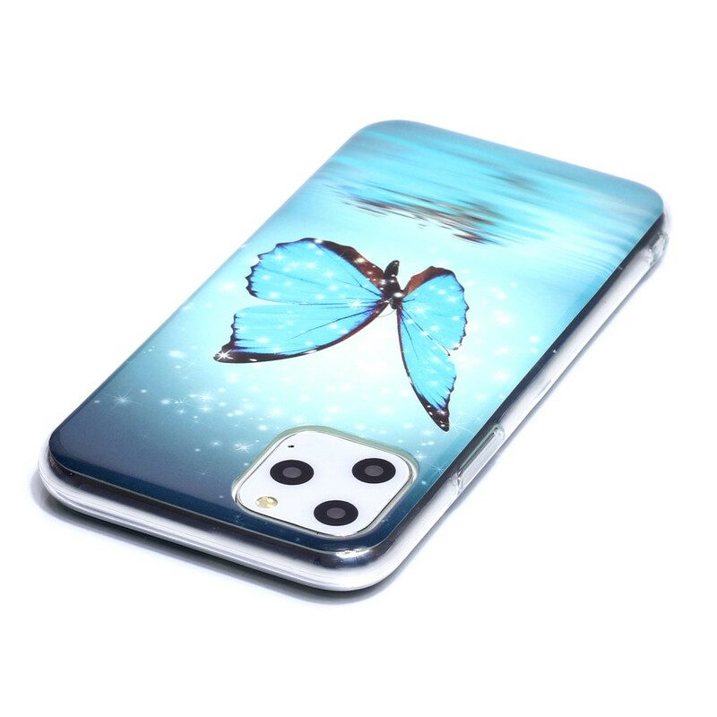 Handyhülle Für iPhone 11 Pro Fluoreszierender Blauer Schmetterling