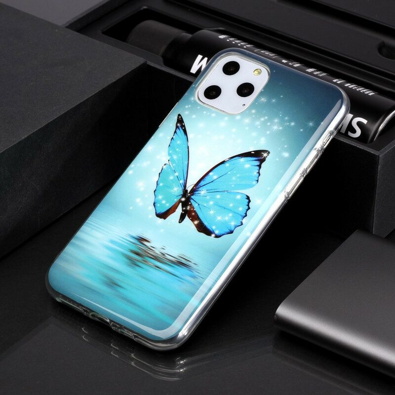 Handyhülle Für iPhone 11 Pro Fluoreszierender Blauer Schmetterling