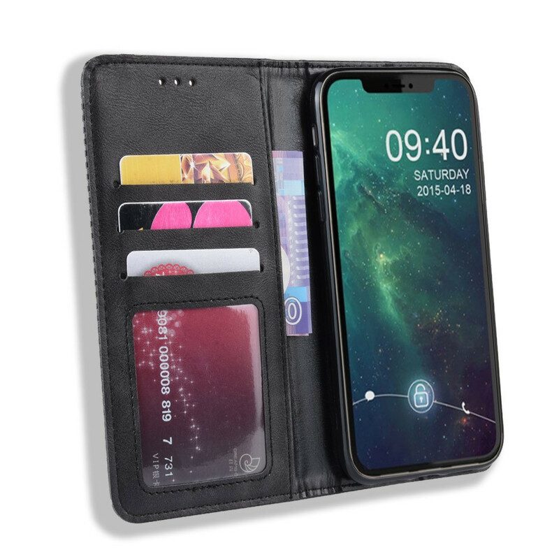 Schutzhülle Für iPhone 11 Pro Flip Case Stilisierter Vintage-ledereffekt