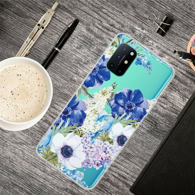 Handyhülle Für OnePlus 8T Nahtlose Aquarellblaue Blumen