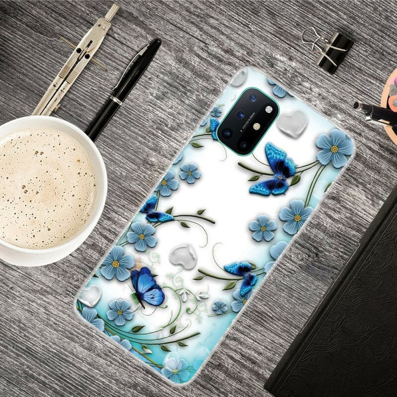 Hülle Für OnePlus 8T Nahtlose Retro-schmetterlinge Und Blumen