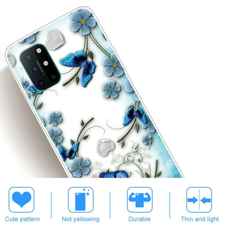 Hülle Für OnePlus 8T Nahtlose Retro-schmetterlinge Und Blumen