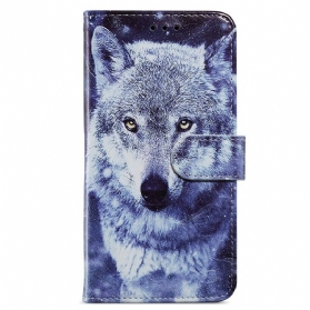 Flip Case Für Samsung Galaxy A13 Hervorragender Wolf Mit Schlüsselband