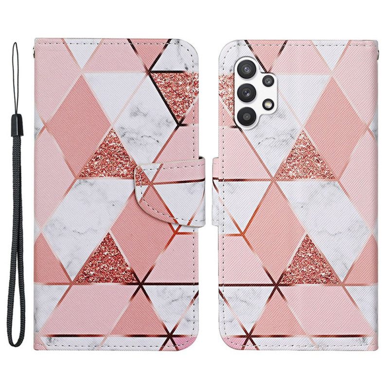 Flip Case Für Samsung Galaxy A13 Marmor Und Pailletten Mit Riemen