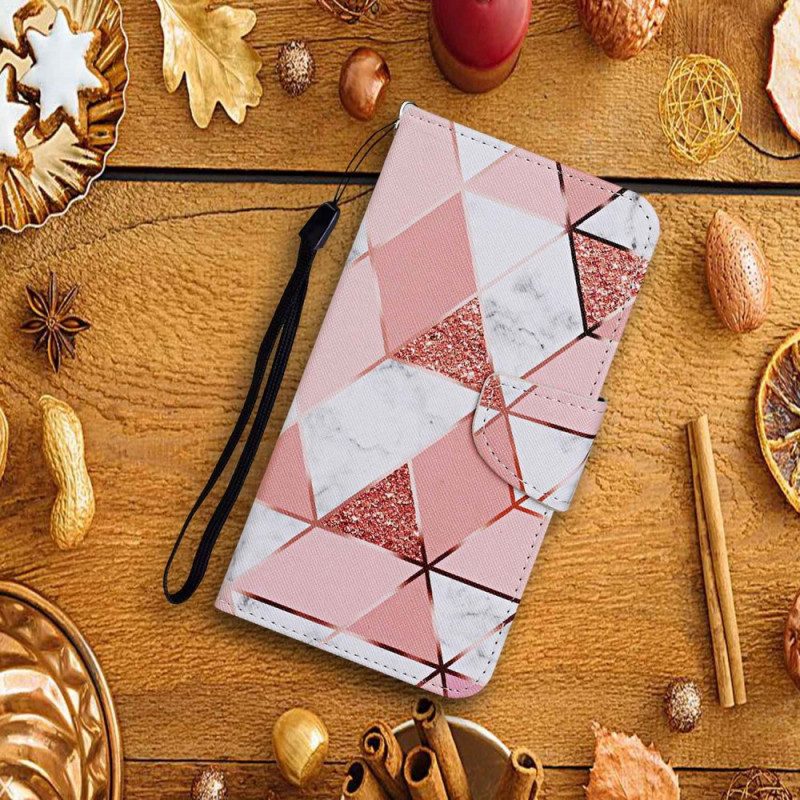 Flip Case Für Samsung Galaxy A13 Marmor Und Pailletten Mit Riemen