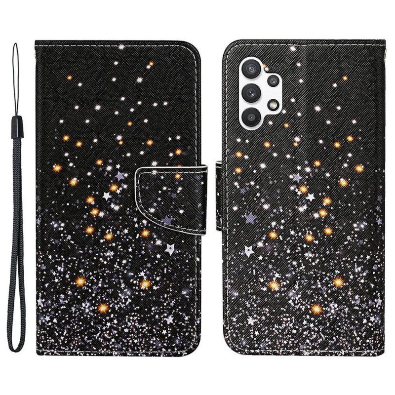 Flip Case Für Samsung Galaxy A13 Mit Kordel Schwarzes Riemchen