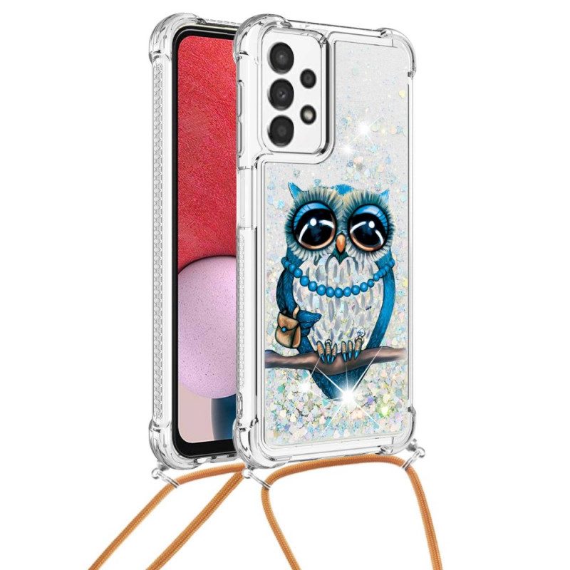 Handyhülle Für Samsung Galaxy A13 Mit Kordel Pailletten-kordelzug „miss Owl“.