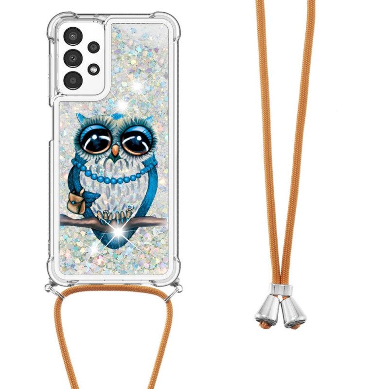 Handyhülle Für Samsung Galaxy A13 Mit Kordel Pailletten-kordelzug „miss Owl“.