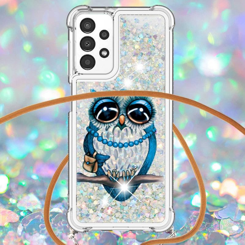 Handyhülle Für Samsung Galaxy A13 Mit Kordel Pailletten-kordelzug „miss Owl“.