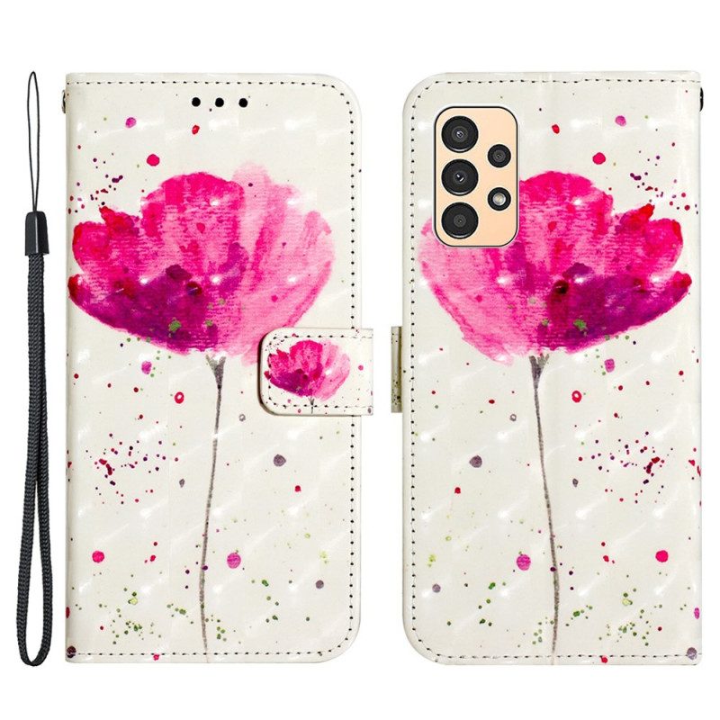 Hülle Flip Case Für Samsung Galaxy A13 Mit Kordel Riemen Mohn