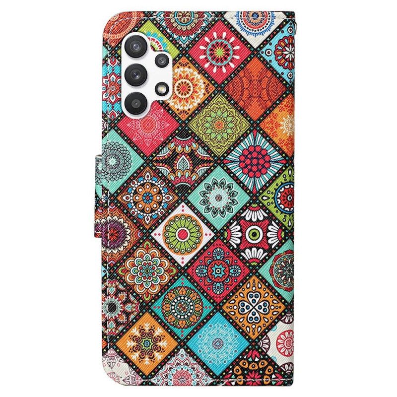 Lederhüllen Für Samsung Galaxy A13 Patchwork Mit Schlüsselband