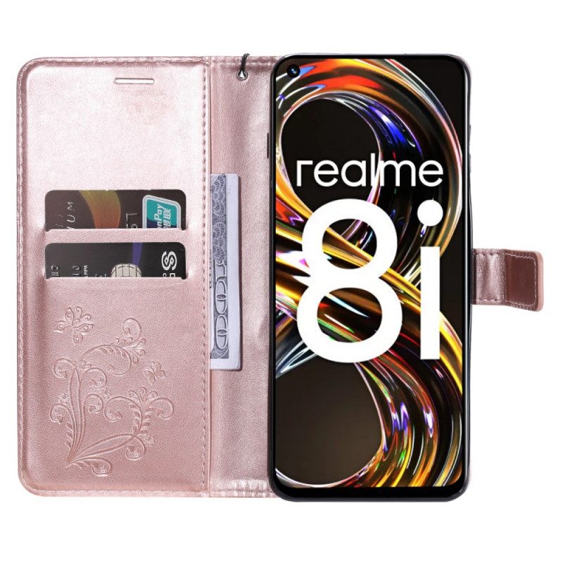 Lederhüllen Für Realme 8i Mit Kordel Riesige Riemenschmetterlinge