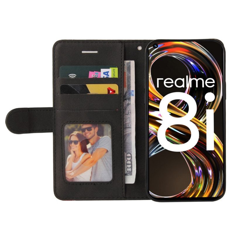 Lederhüllen Für Realme 8i Zweifarbiges. Charakteristisches Kunstleder